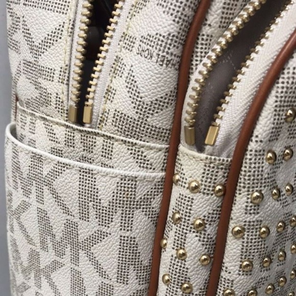 MK Michael Kors Monogram Gold Stud White Backpack main image 6